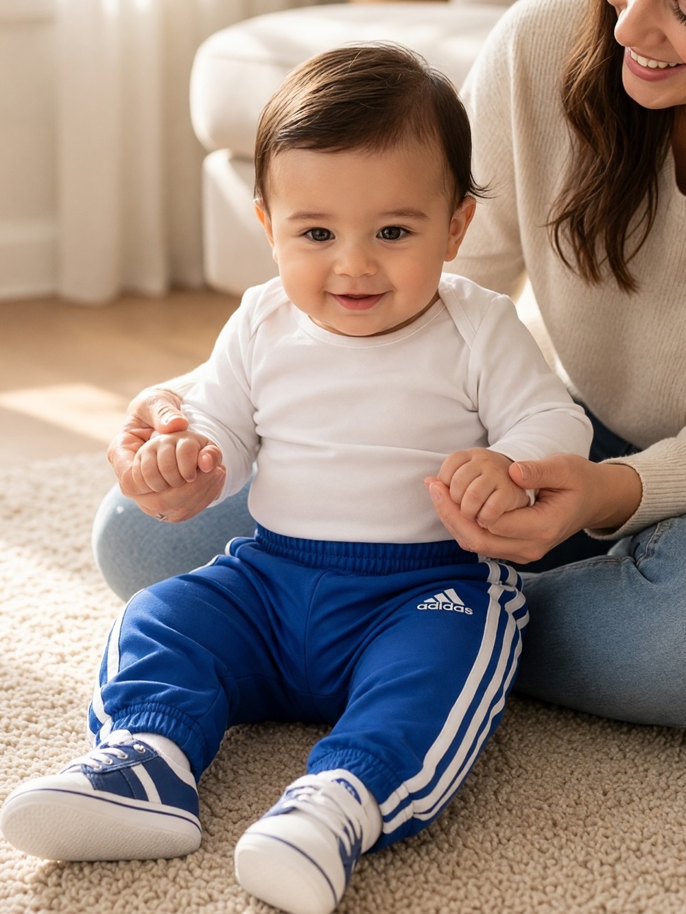 Adidas Baby Boys Royal Blue 3-Stripe Track Pants Size 6M